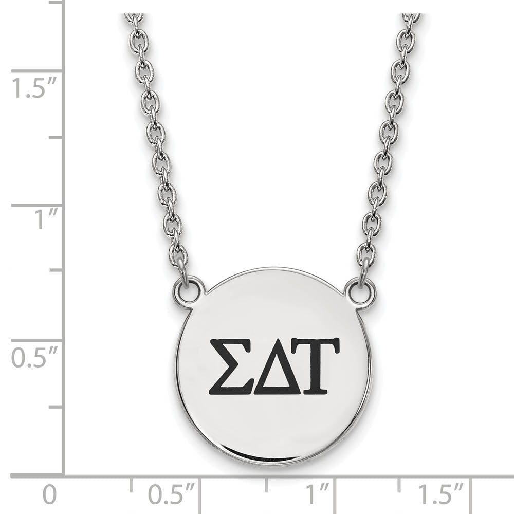 Alternate view of the Sterling Silver Sigma Delta Tau Large Enamel Greek Letters Necklace by The Black Bow Jewelry Co.