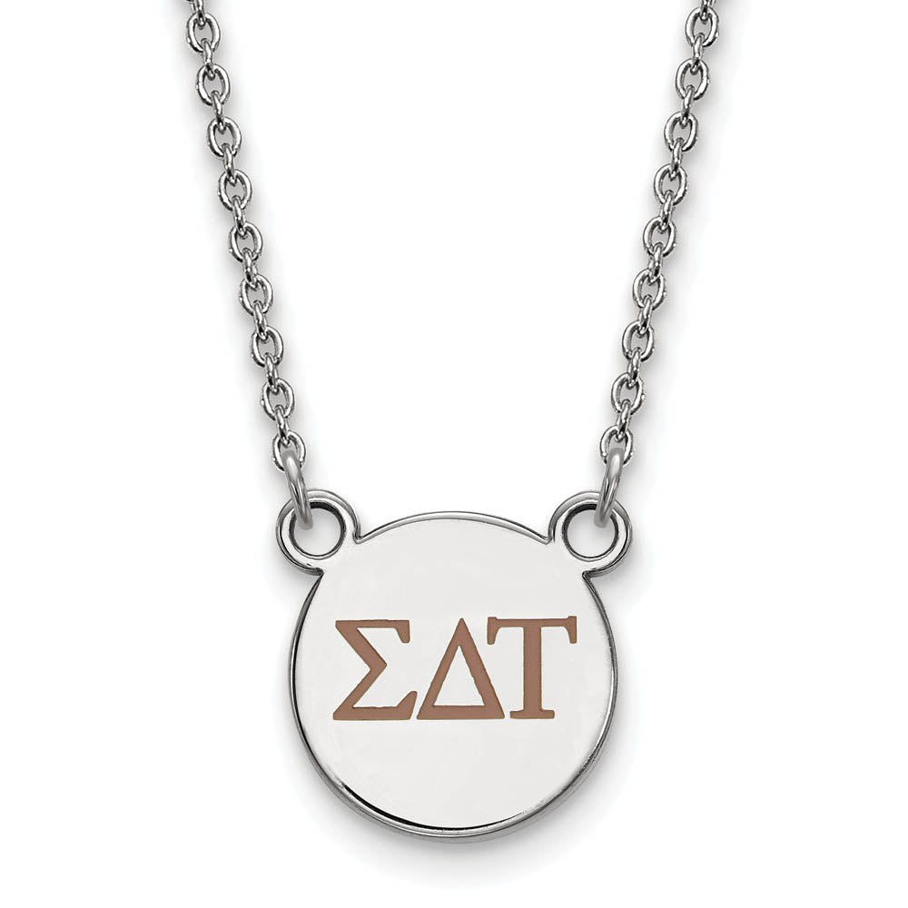 Sterling Silver Sigma Delta Tau Small Lt Brown Enamel Greek Necklace, Item N14971 by The Black Bow Jewelry Co.