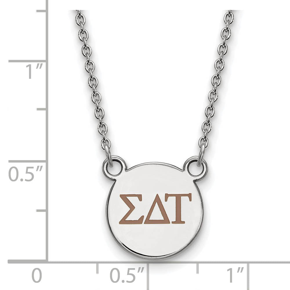 Alternate view of the Sterling Silver Sigma Delta Tau Small Lt Brown Enamel Greek Necklace by The Black Bow Jewelry Co.