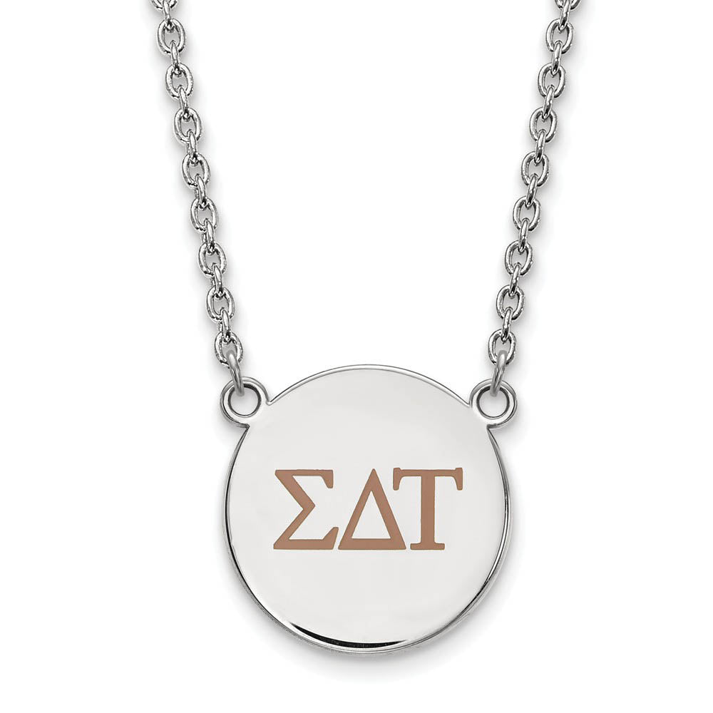 Sterling Silver Sigma Delta Tau Large Lt Brown Enamel Greek Necklace, Item N14972 by The Black Bow Jewelry Co.