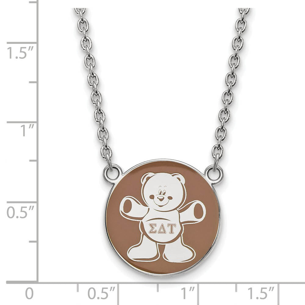 Alternate view of the Sterling Silver Sigma Delta Tau Large Enamel Bear Disc Necklace by The Black Bow Jewelry Co.