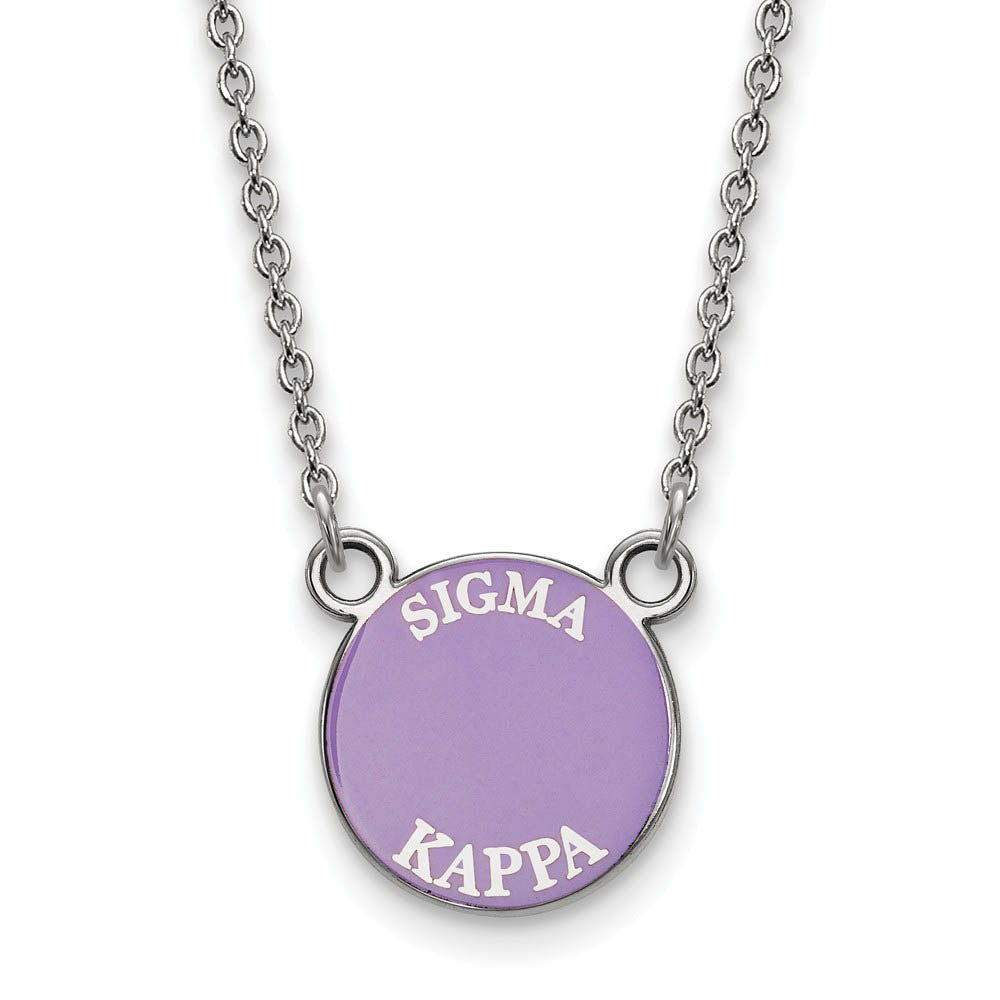 Sterling Silver Sigma Kappa Small Enamel Disc Necklace, Item N14979 by The Black Bow Jewelry Co.