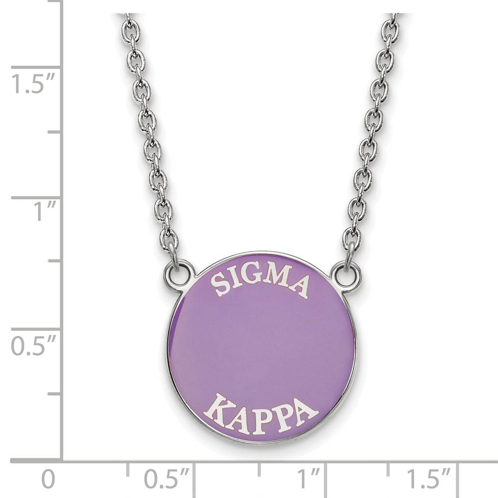 Alternate view of the Sterling Silver Sigma Kappa Large Enamel Disc Necklace by The Black Bow Jewelry Co.