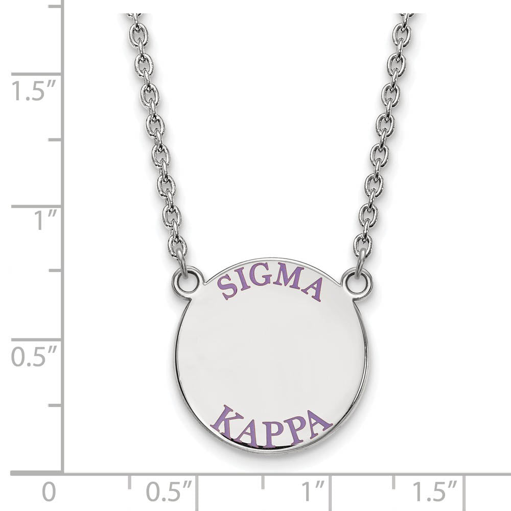 Alternate view of the Sterling Silver Sigma Kappa Large Lavender Enamel Necklace by The Black Bow Jewelry Co.