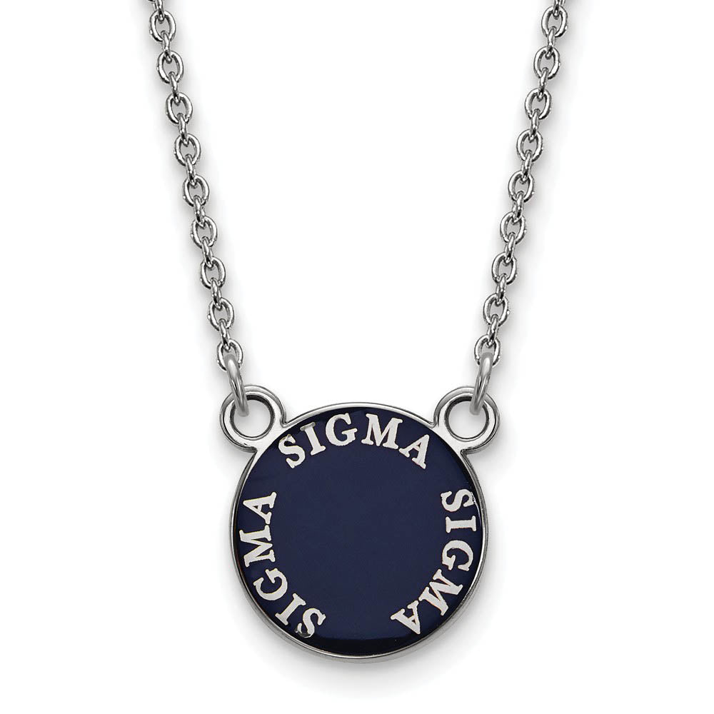 Sterling Silver Sigma Sigma Sigma Small Enamel Disc Necklace, Item N14993 by The Black Bow Jewelry Co.