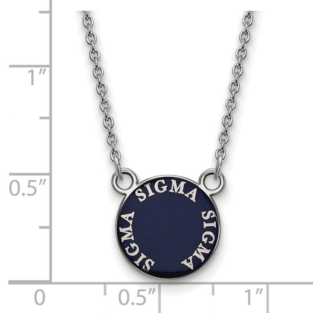 Alternate view of the Sterling Silver Sigma Sigma Sigma Small Enamel Disc Necklace by The Black Bow Jewelry Co.