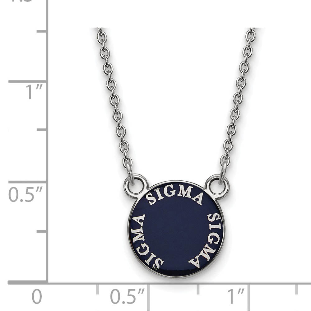Alternate view of the Sterling Silver Sigma Sigma Sigma Small Enamel Disc Necklace by The Black Bow Jewelry Co.