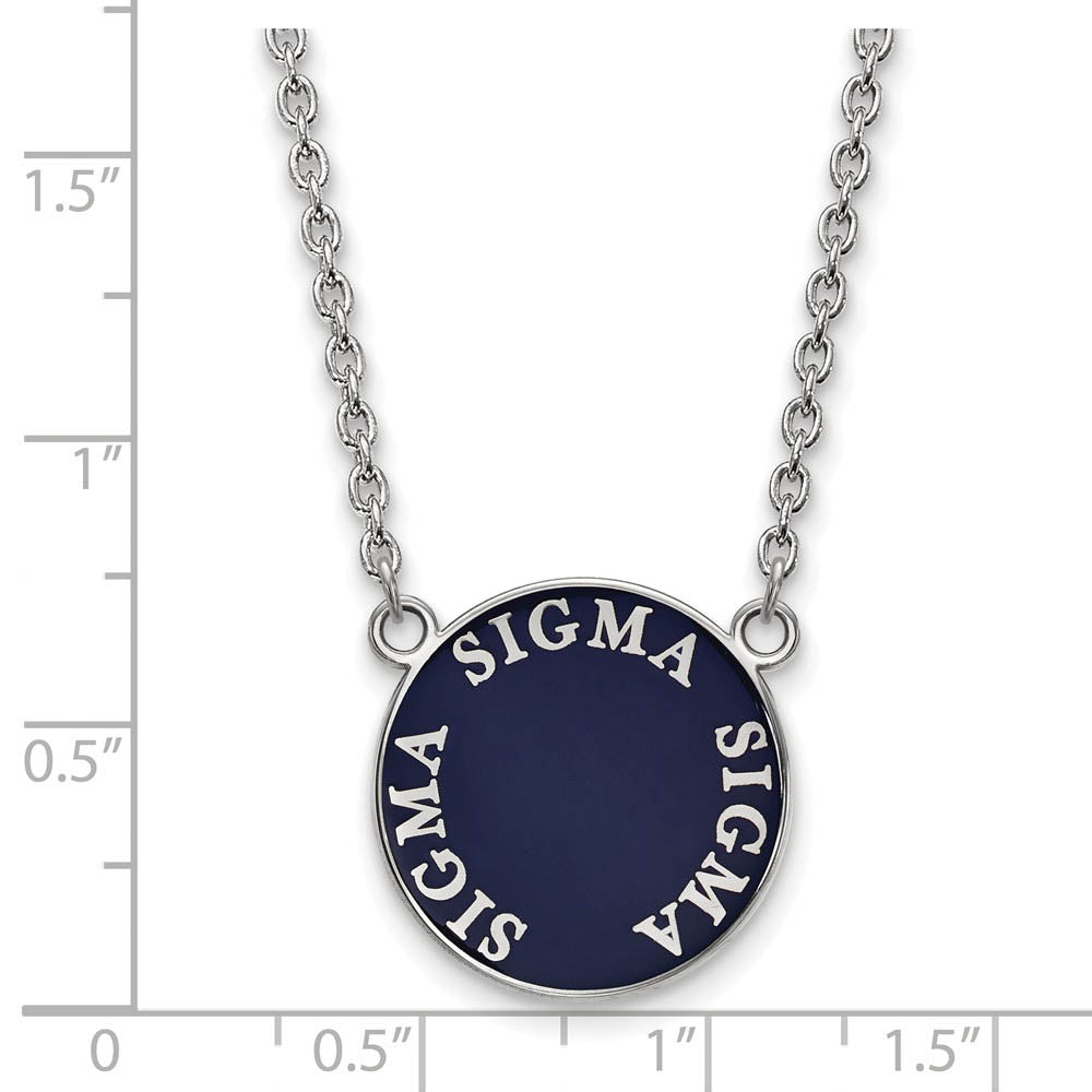 Alternate view of the Sterling Silver Sigma Sigma Sigma Large Enamel Disc Necklace by The Black Bow Jewelry Co.