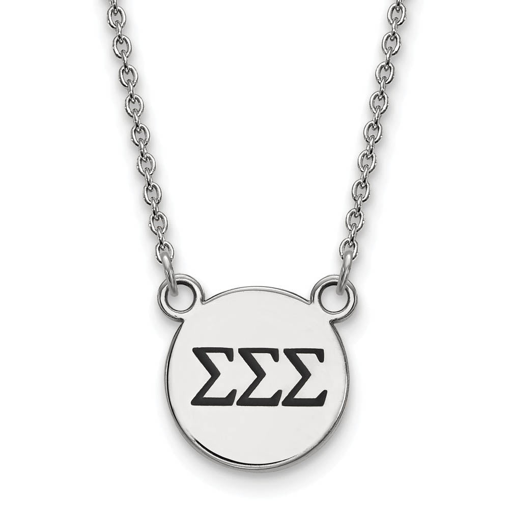 Sterling Silver Sigma Sigma Sigma Small Enamel Greek Letters Necklace, Item N14997 by The Black Bow Jewelry Co.