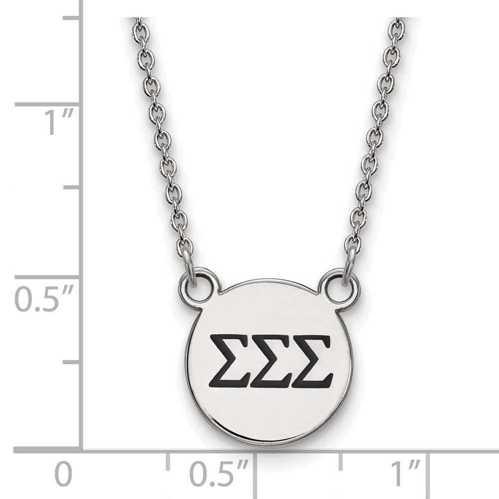 Alternate view of the Sterling Silver Sigma Sigma Sigma Small Enamel Greek Letters Necklace by The Black Bow Jewelry Co.