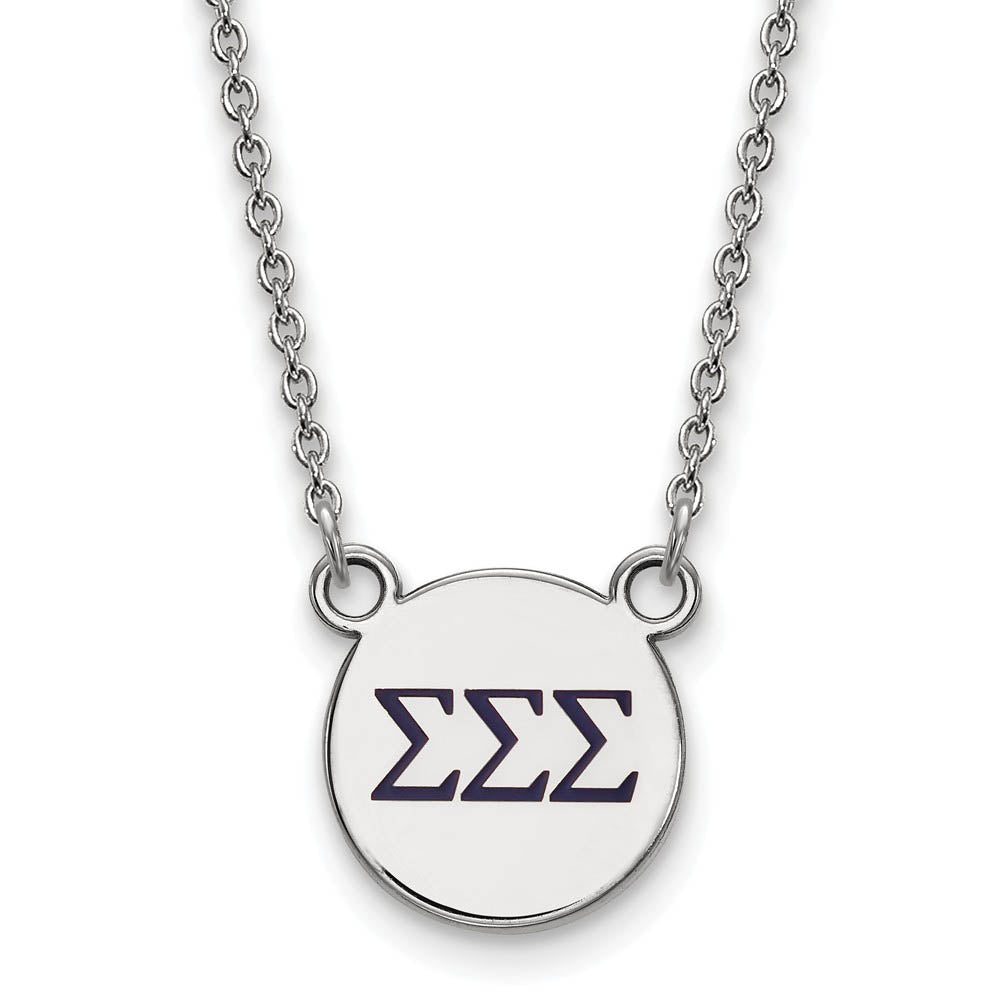 Sterling Silver Sigma Sigma Sigma Small Navy Enamel Greek Necklace, Item N14999 by The Black Bow Jewelry Co.