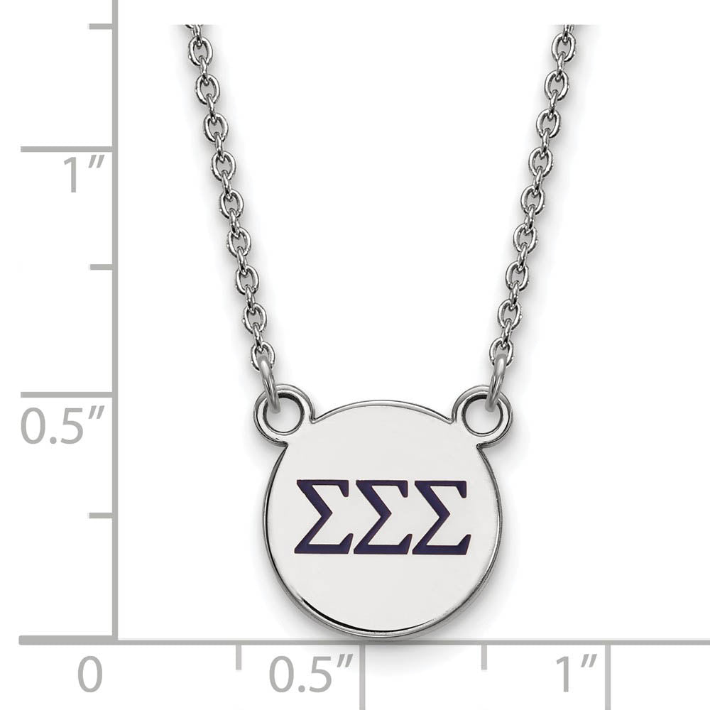 Alternate view of the Sterling Silver Sigma Sigma Sigma Small Navy Enamel Greek Necklace by The Black Bow Jewelry Co.