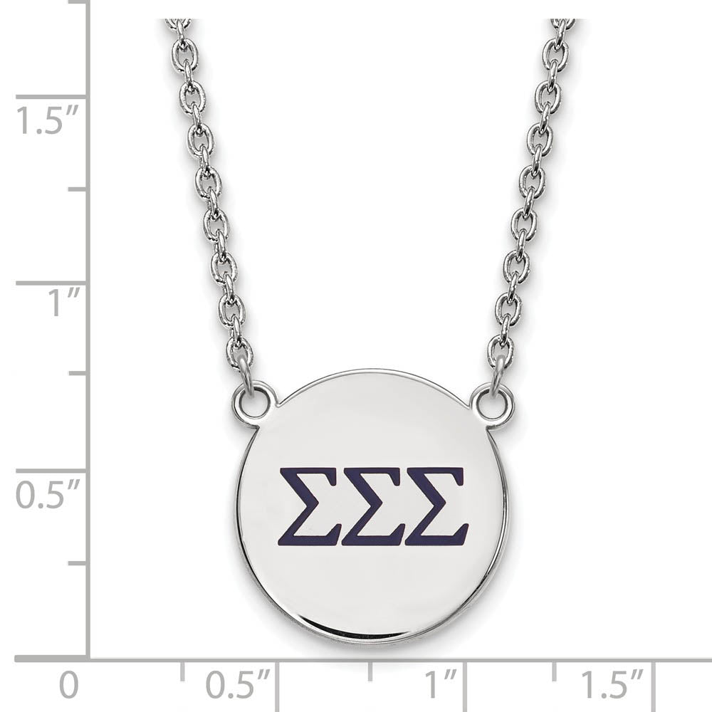Alternate view of the Sterling Silver Sigma Sigma Sigma Large Navy Enamel Greek Necklace by The Black Bow Jewelry Co.