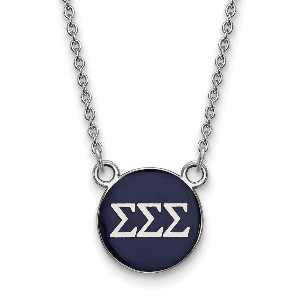 Sterling Silver Sigma Sigma Sigma Small Navy Enamel Disc Necklace, Item N15001 by The Black Bow Jewelry Co.