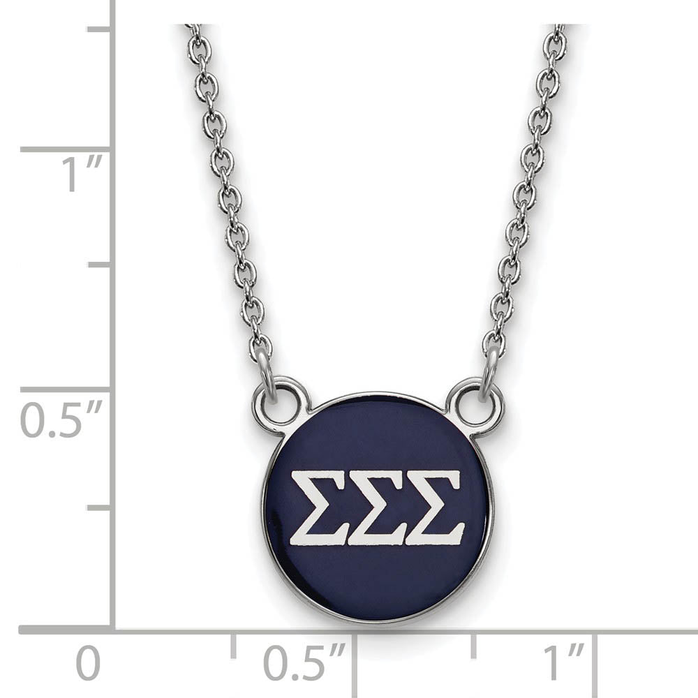 Alternate view of the Sterling Silver Sigma Sigma Sigma Small Navy Enamel Disc Necklace by The Black Bow Jewelry Co.