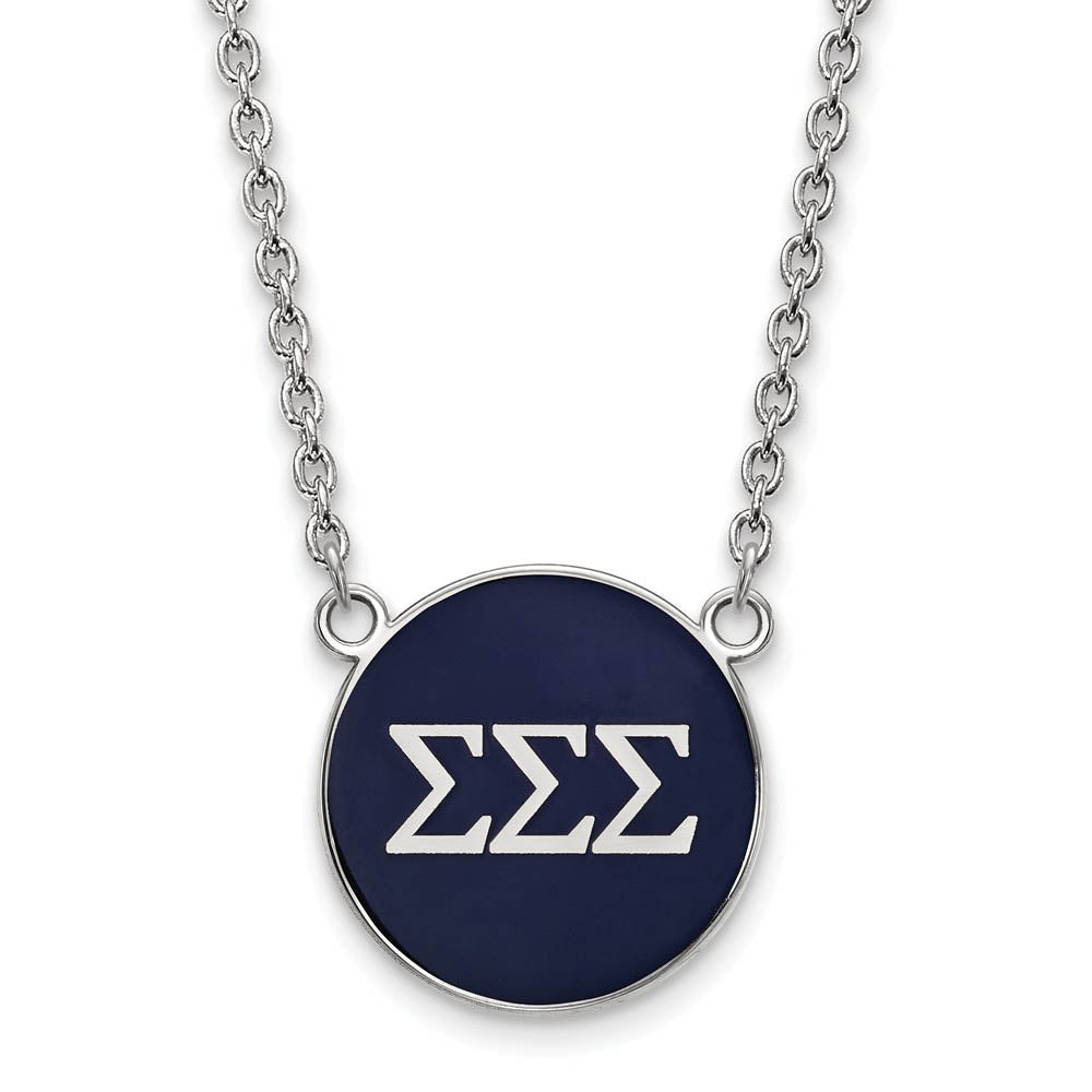 Sterling Silver Sigma Sigma Sigma Large Navy Enamel Disc Necklace, Item N15002 by The Black Bow Jewelry Co.