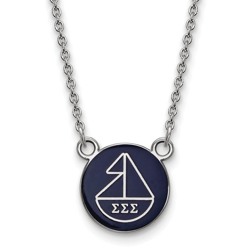 Sterling Silver Sigma Sigma Sigma Small Enamel Sailboat Disc Necklace, Item N15003 by The Black Bow Jewelry Co.