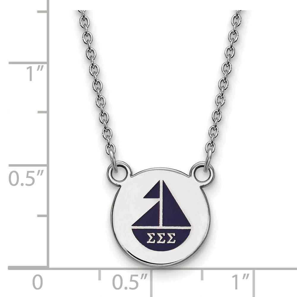 Alternate view of the Sterling Silver Sigma Sigma Sigma Small Enamel Necklace by The Black Bow Jewelry Co.