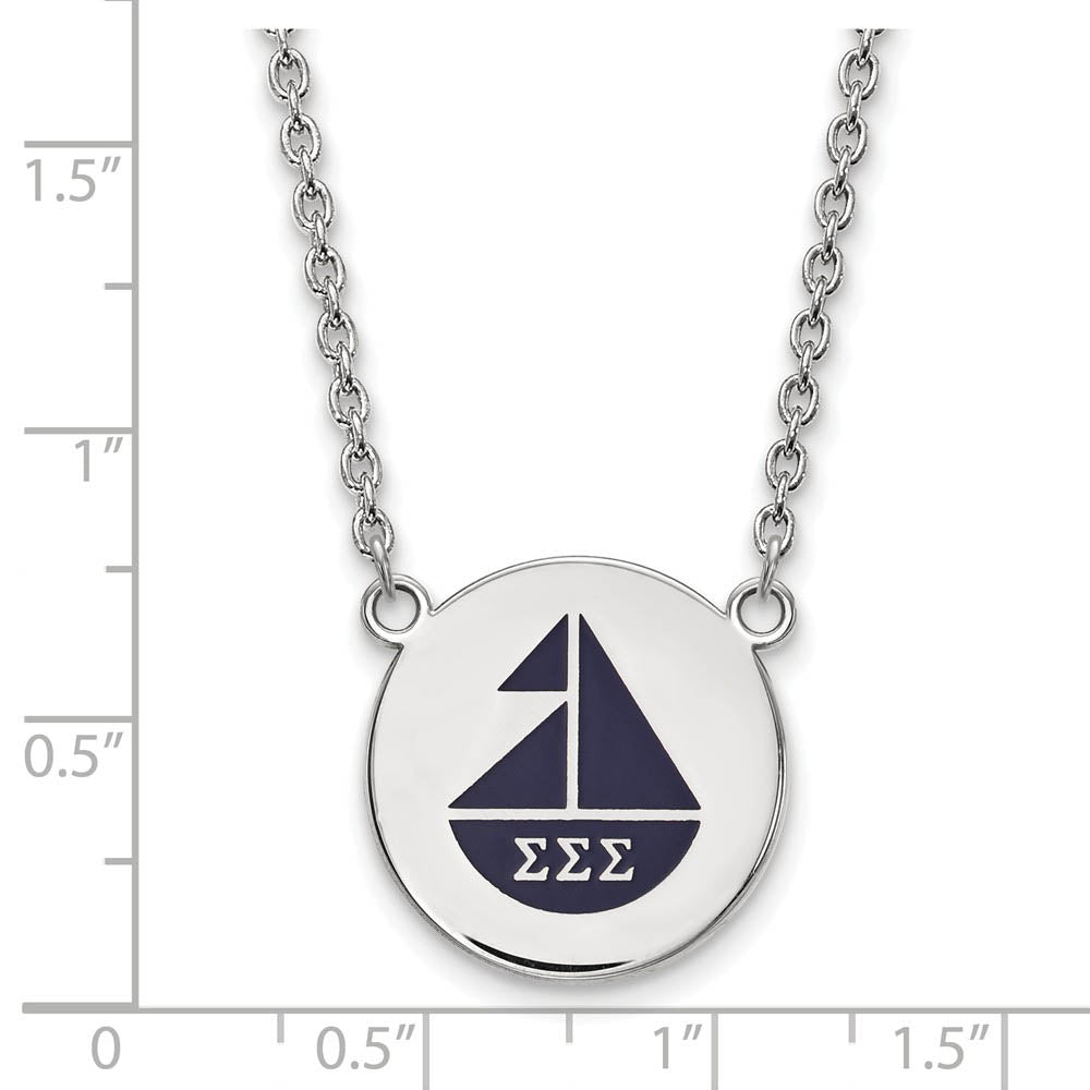 Alternate view of the Sterling Silver Sigma Sigma Sigma Large Enamel Necklace by The Black Bow Jewelry Co.