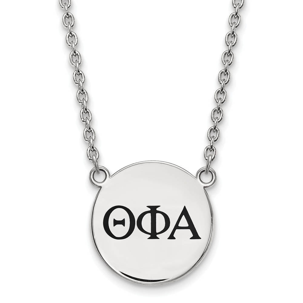 Sterling Silver Theta Phi Alpha Large Enamel Greek Letters Necklace, Item N15012 by The Black Bow Jewelry Co.