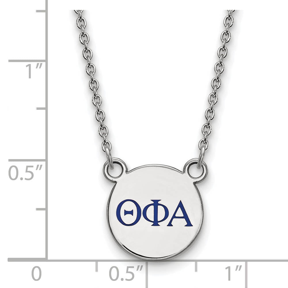 Alternate view of the Sterling Silver Theta Phi Alpha Small Blue Enamel Greek Necklace by The Black Bow Jewelry Co.