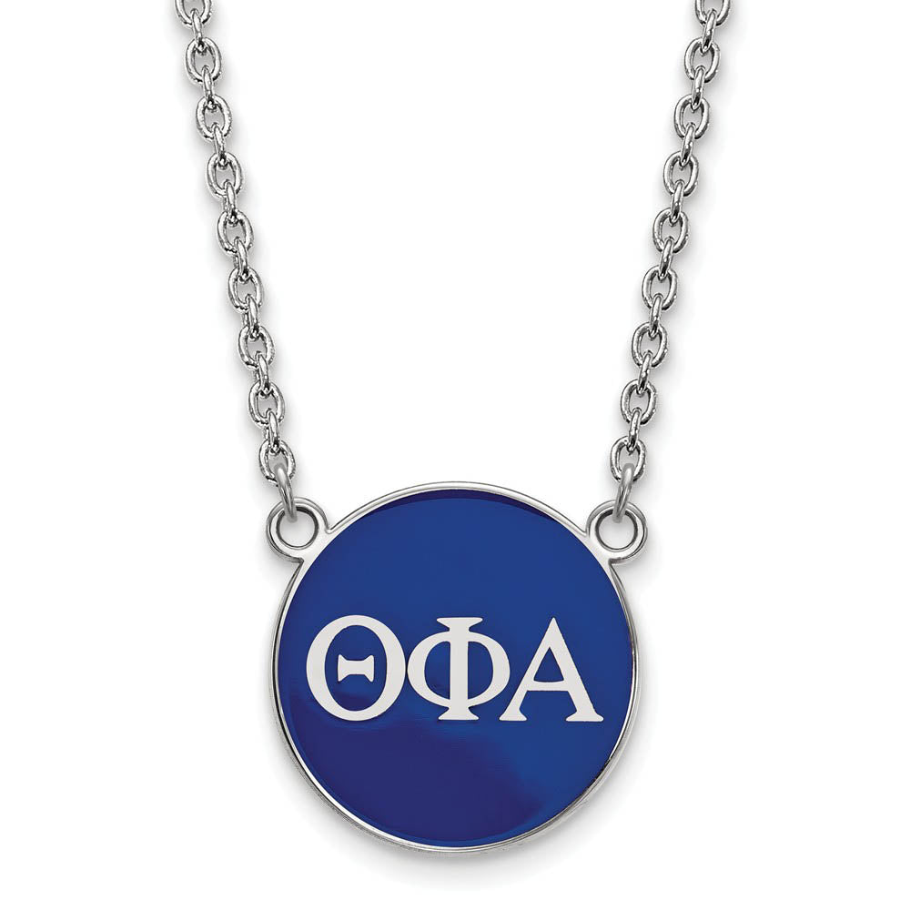Sterling Silver Theta Phi Alpha Large Blue Enamel Disc Necklace, Item N15016 by The Black Bow Jewelry Co.