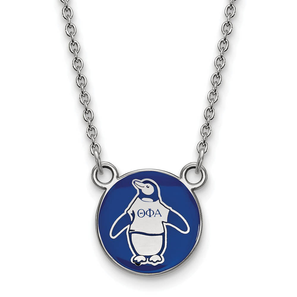 Sterling Silver Theta Phi Alpha Small Enamel Penguin Disc Necklace, Item N15017 by The Black Bow Jewelry Co.