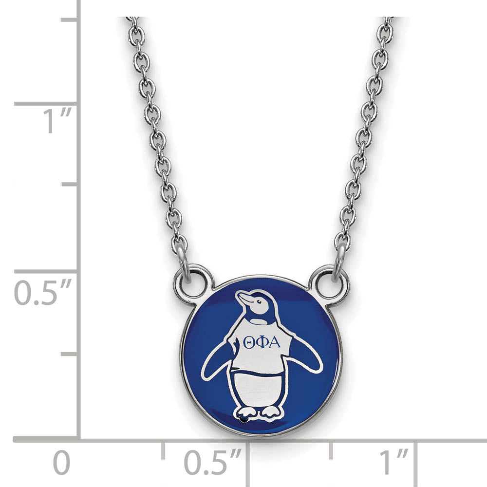 Alternate view of the Sterling Silver Theta Phi Alpha Small Enamel Penguin Disc Necklace by The Black Bow Jewelry Co.