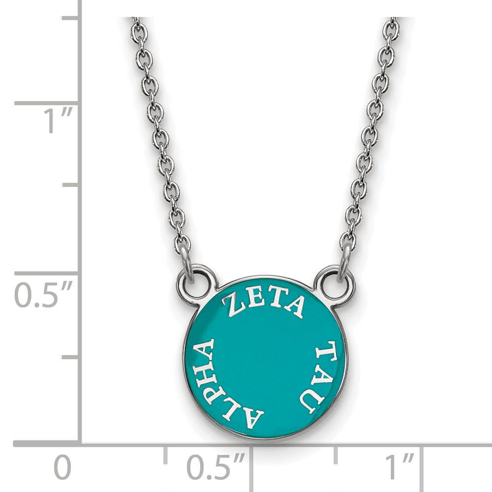 Alternate view of the Sterling Silver Zeta Tau Alpha Small Enamel Disc Necklace by The Black Bow Jewelry Co.