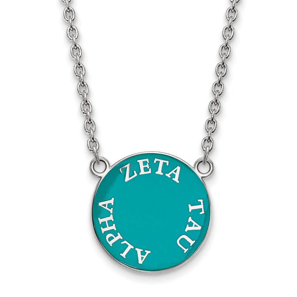 Sterling Silver Zeta Tau Alpha Large Enamel Disc Necklace, Item N15022 by The Black Bow Jewelry Co.
