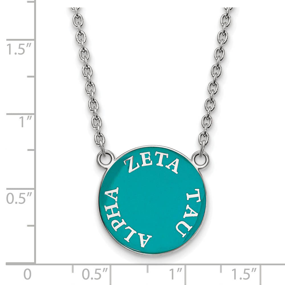Alternate view of the Sterling Silver Zeta Tau Alpha Large Enamel Disc Necklace by The Black Bow Jewelry Co.