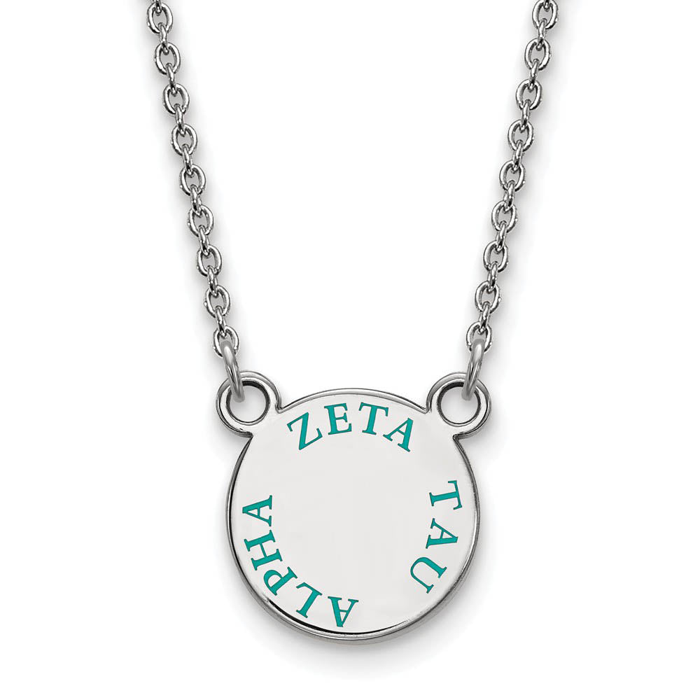 Sterling Silver Zeta Tau Alpha Small Turqouise Enamel Necklace, Item N15023 by The Black Bow Jewelry Co.