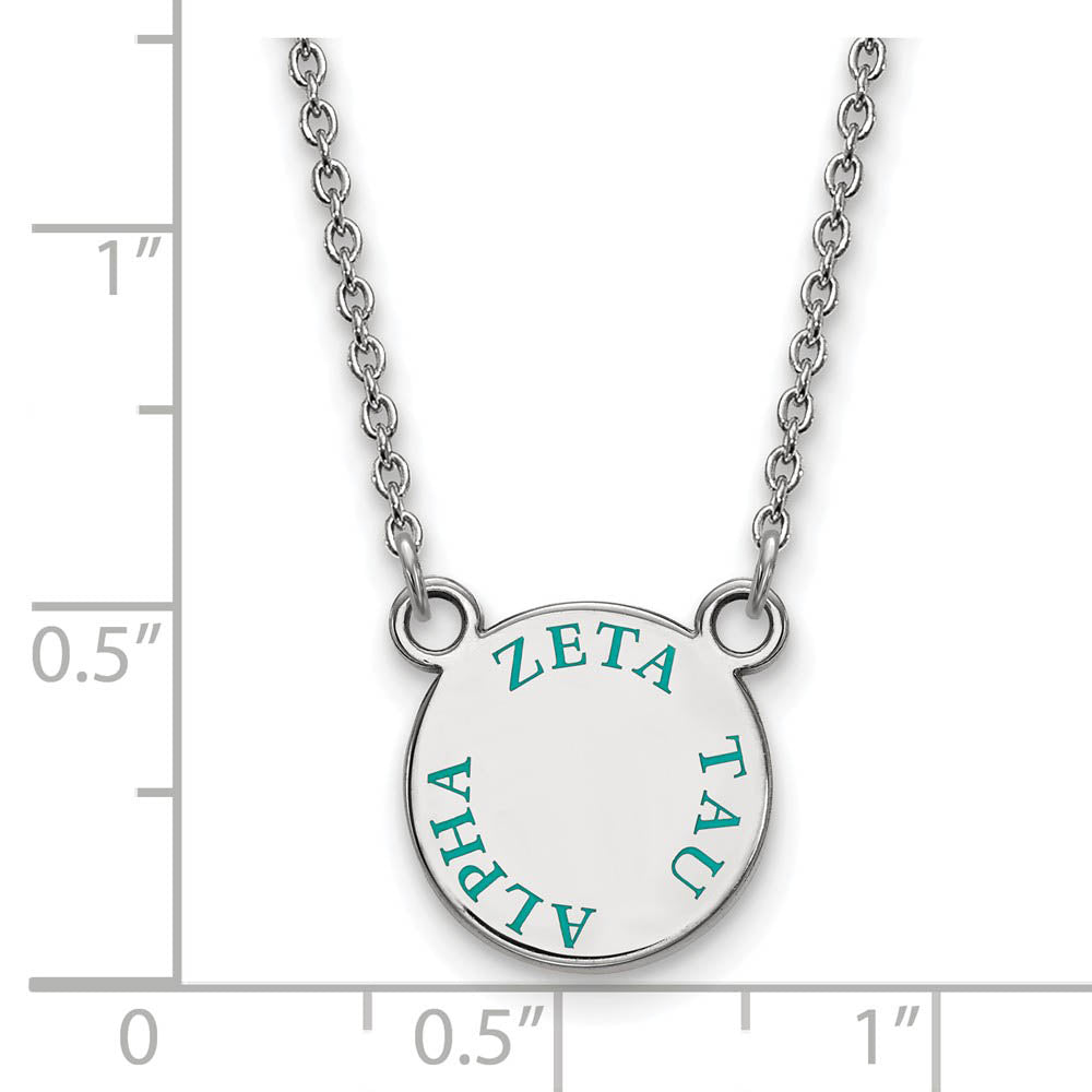 Alternate view of the Sterling Silver Zeta Tau Alpha Small Turqouise Enamel Necklace by The Black Bow Jewelry Co.