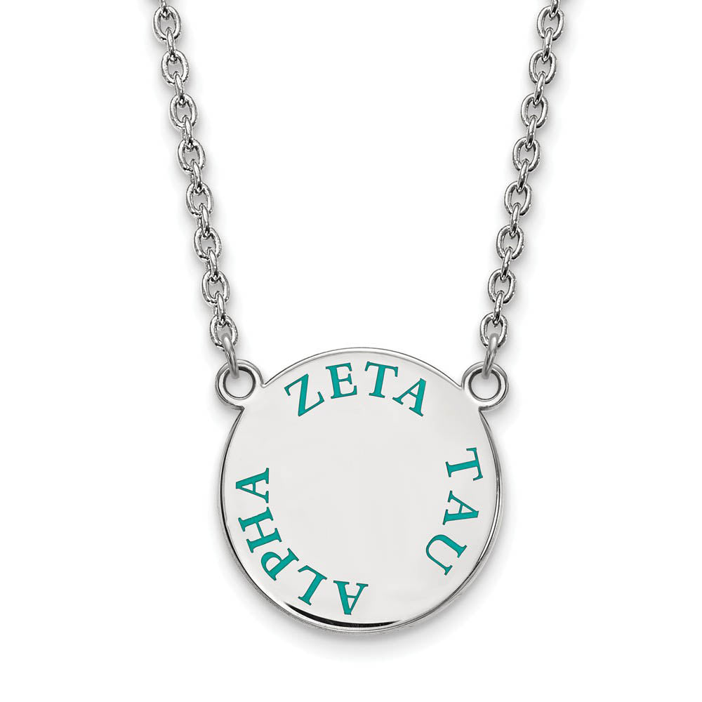 Sterling Silver Zeta Tau Alpha Large Turqouise Enamel Necklace, Item N15024 by The Black Bow Jewelry Co.