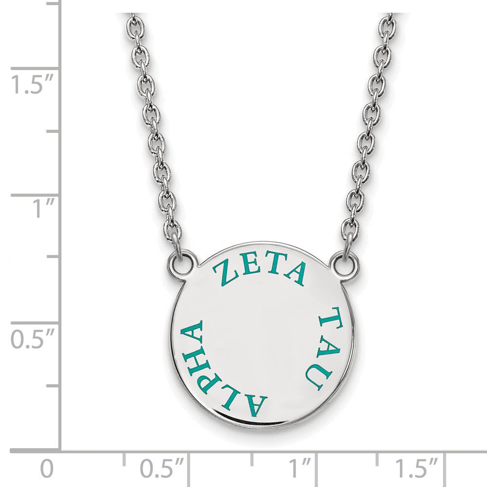 Alternate view of the Sterling Silver Zeta Tau Alpha Large Turqouise Enamel Necklace by The Black Bow Jewelry Co.