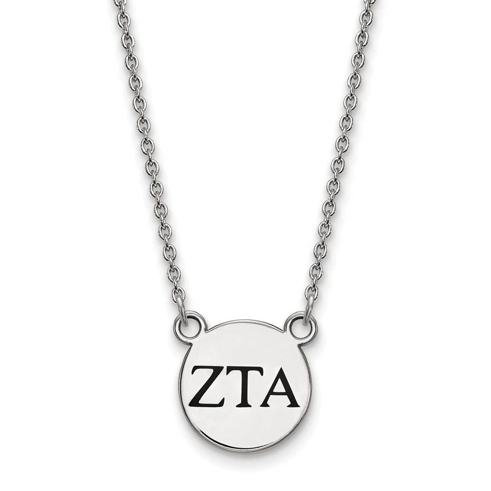 Sterling Silver Zeta Tau Alpha Small Enamel Greek Letters Necklace, Item N15025 by The Black Bow Jewelry Co.