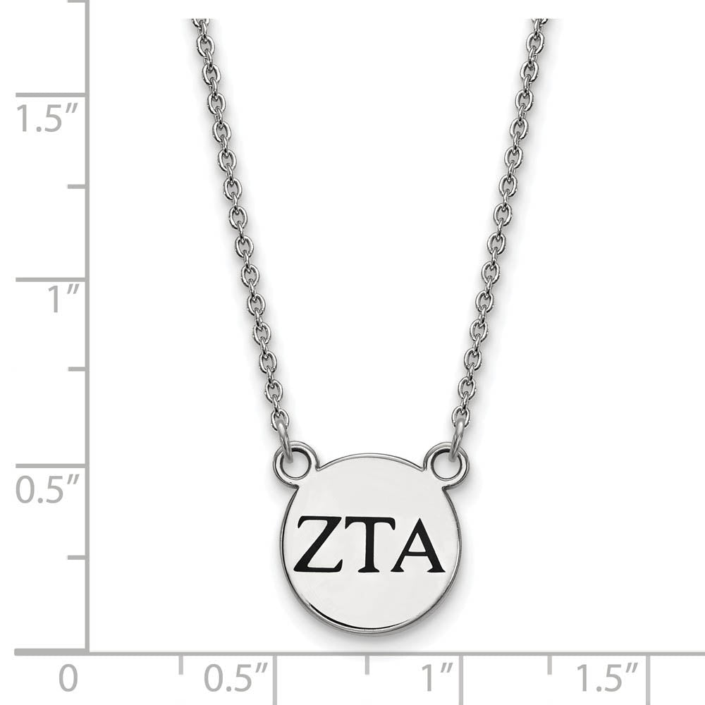Alternate view of the Sterling Silver Zeta Tau Alpha Small Enamel Greek Letters Necklace by The Black Bow Jewelry Co.