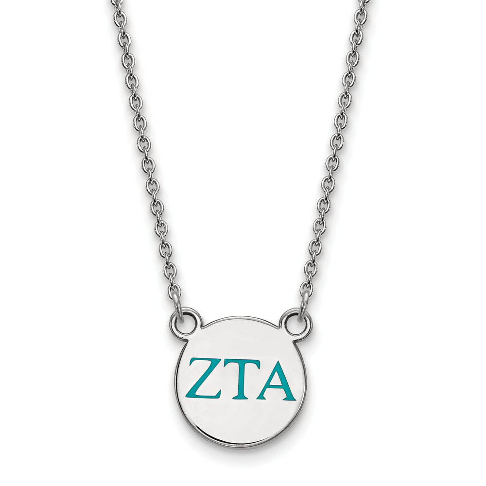 Sterling Silver Zeta Tau Alpha Small Turqouise Enamel Greek Necklace, Item N15027 by The Black Bow Jewelry Co.