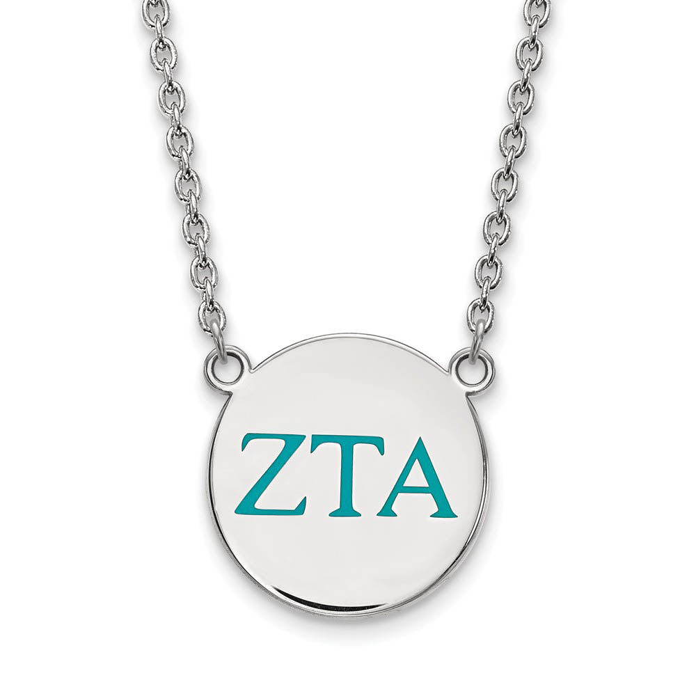 Sterling Silver Zeta Tau Alpha Large Turqouise Enamel Greek Necklace, Item N15028 by The Black Bow Jewelry Co.