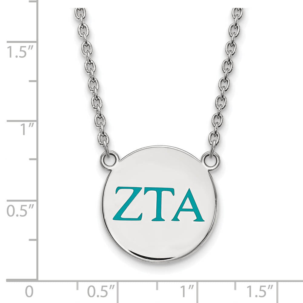 Alternate view of the Sterling Silver Zeta Tau Alpha Large Turqouise Enamel Greek Necklace by The Black Bow Jewelry Co.