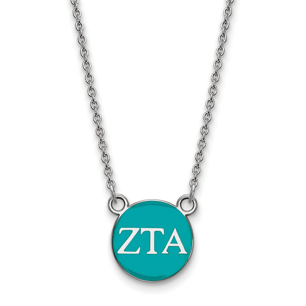 Sterling Silver Zeta Tau Alpha Small Turqouise Enamel Disc Necklace, Item N15029 by The Black Bow Jewelry Co.