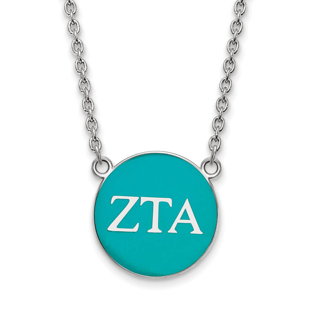 Sterling Silver Zeta Tau Alpha Large Turqouise Enamel Disc Necklace, Item N15030 by The Black Bow Jewelry Co.