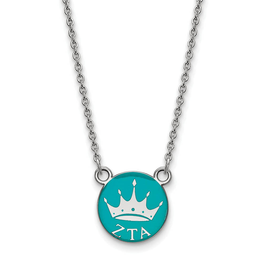 Sterling Silver Zeta Tau Alpha Small Enamel Crown Disc Necklace, Item N15031 by The Black Bow Jewelry Co.