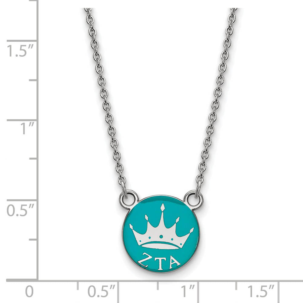Alternate view of the Sterling Silver Zeta Tau Alpha Small Enamel Crown Disc Necklace by The Black Bow Jewelry Co.