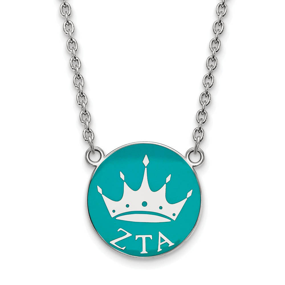 Sterling Silver Zeta Tau Alpha Large Enamel Crown Disc Necklace, Item N15032 by The Black Bow Jewelry Co.