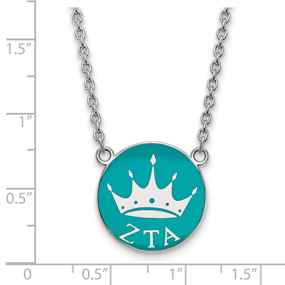Alternate view of the Sterling Silver Zeta Tau Alpha Large Enamel Crown Disc Necklace by The Black Bow Jewelry Co.