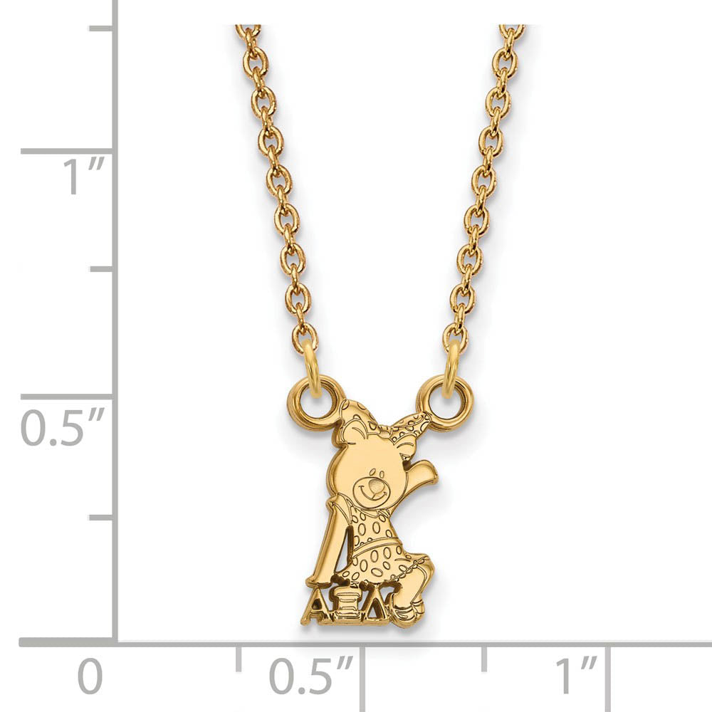 Alternate view of the 14K Plated Silver Alpha Xi Delta XS (Tiny) Necklace by The Black Bow Jewelry Co.