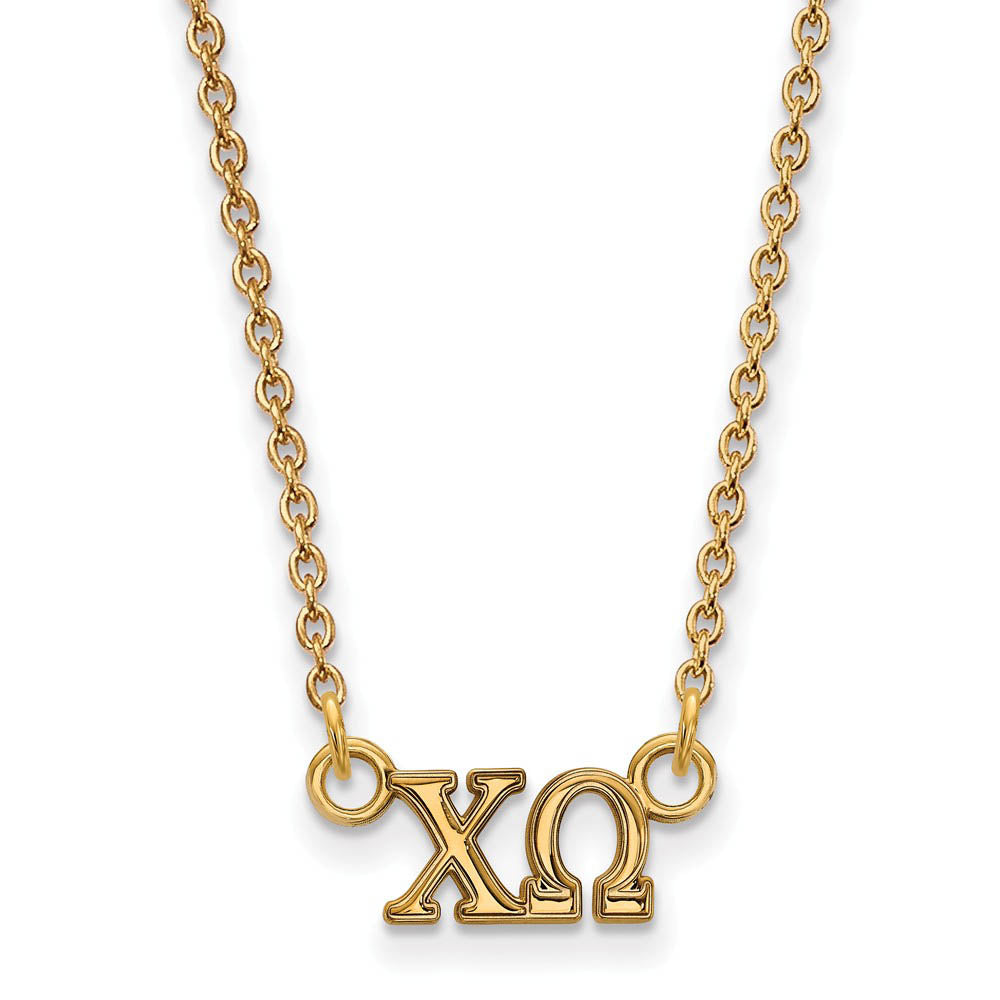 14K Plated Silver Chi Omega XS (Tiny) Greek Letters Necklace, Item N15050 by The Black Bow Jewelry Co.