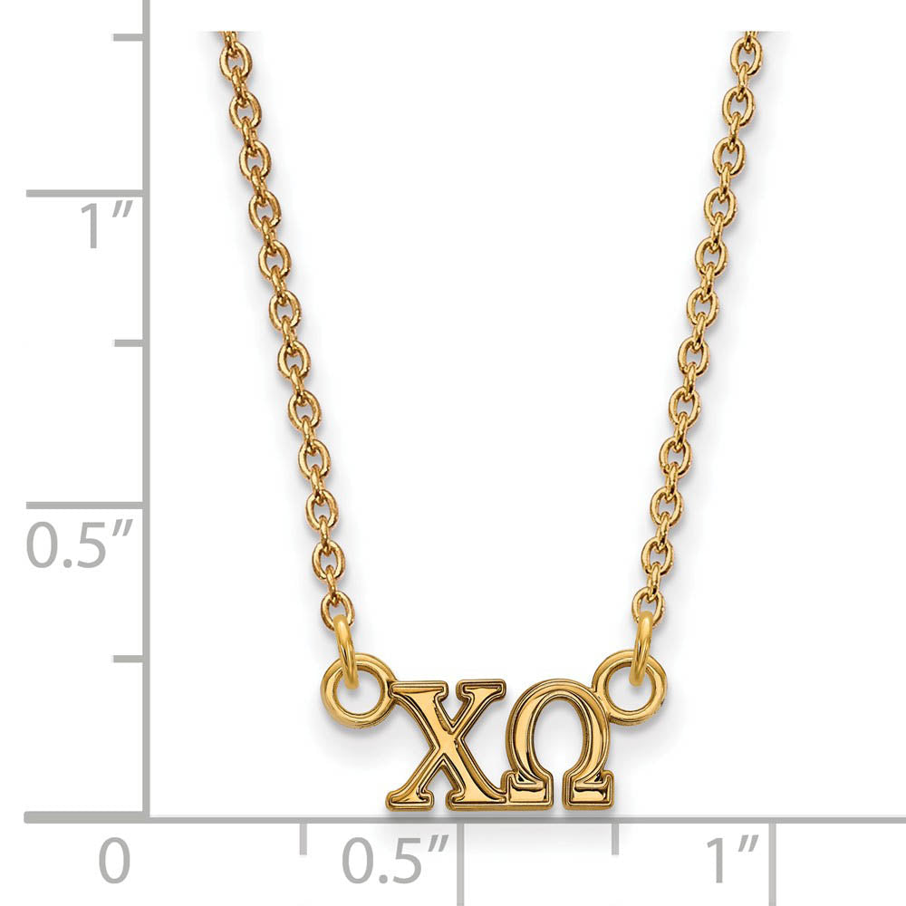 Alternate view of the 14K Plated Silver Chi Omega XS (Tiny) Greek Letters Necklace by The Black Bow Jewelry Co.