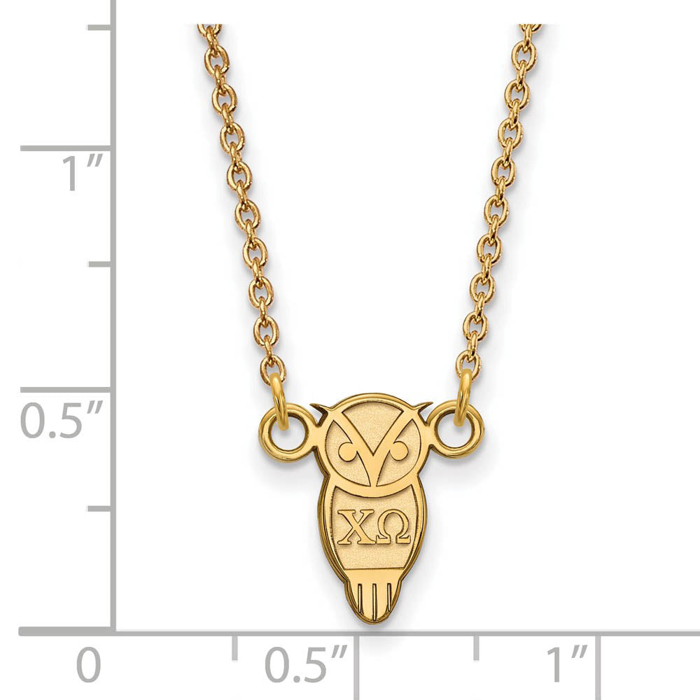 Alternate view of the 14K Plated Silver Chi Omega XS (Tiny) Necklace by The Black Bow Jewelry Co.